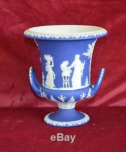Antique Large Wedgwood Blue Jasperware Twin Handled Pedestal Urn Vase
