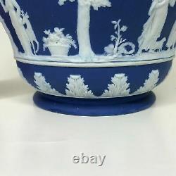 Antique Late 19th Century Wedgwood Dark Blue Jasperware 7 1/8 Cache Pot Planter