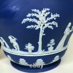 Antique Late 19th Century Wedgwood Dark Blue Jasperware 7 1/8 Cache Pot Planter