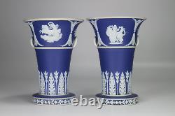 Antique Pair 19th Century Wedgwood Etruria Jasperware Vases Unusual Damaged