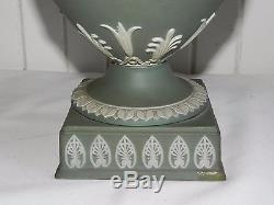 Antique Pair Of Wedgwood Jasperware Sage Green Urns Vases 1 Lidded Double Handle