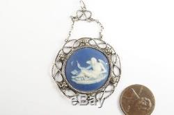 Antique Silver Wedgwood Blue Jasperware Old Father Time Cameo Pendant C1820