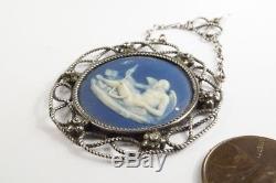 Antique Silver Wedgwood Blue Jasperware Old Father Time Cameo Pendant C1820