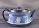 Antique Sterling Silver Cobalt Dip Wedgwood Teapot Jasperware 1800s