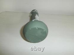 Antique Vintage Green Jasperware Small Vase With Pewter Rim Ladies Pattern Rare