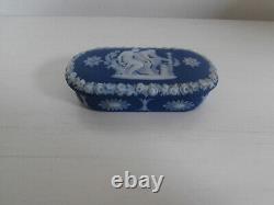Antique Vintage Wedgwood Jasperware Dark Blue & White Oblong Shaped Trinket Box