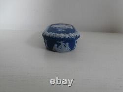 Antique Vintage Wedgwood Jasperware Dark Blue & White Oblong Shaped Trinket Box