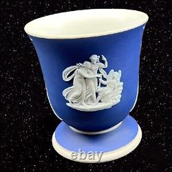 Antique WEDGWOOD COBALT BLUE JASPERWARE BUD VASE Goddess Angels England 3.25T