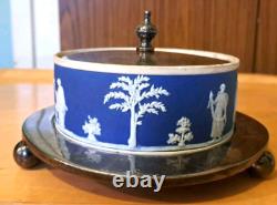 Antique Wedgewood VERY. RARE 1875 Jasperware TRINKET DISH Lid/Base EP, 12cmX5cm