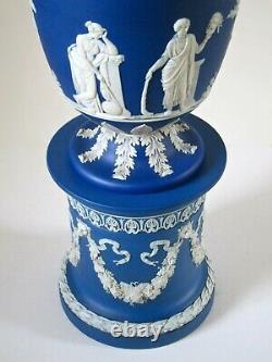 Antique Wedgwood 23 Cobalt Blue Dip Jasperware Urn & Pedestal, late-1800's