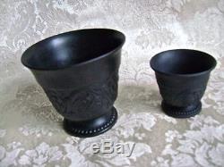 Antique Wedgwood Black Basalt Jasperware Open Sugar Bowl, Salt And Egg Cups