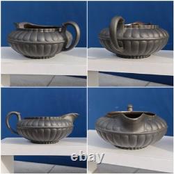 Antique Wedgwood Black Basalt Sugar Bowl & Matching Creamer Milk Jug Jasper Ware
