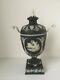 Antique Wedgwood Black/white Jasperware Urn Vase With Lid And Bolted Pedestal