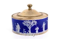 Antique Wedgwood Blue Jasper Butter Dish and Plated Cover Circa 1900