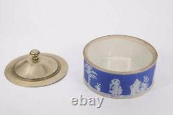 Antique Wedgwood Blue Jasper Butter Dish and Plated Cover Circa 1900
