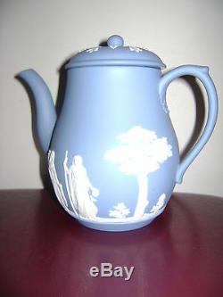 Antique Wedgwood Blue Jasperware 1953 Coffe Tea Pot Sugar Bowl Jug Set of 5