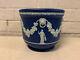 Antique Wedgwood Blue Jasperware Cache Pot / Vase With Women / Muses Decoration