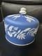 Antique Wedgwood Blue Jasperware Cheese Dome Botanical Relief Cover