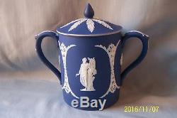 Antique Wedgwood Blue Jasperware Condensed Milk Jam Jelly Jar Htf