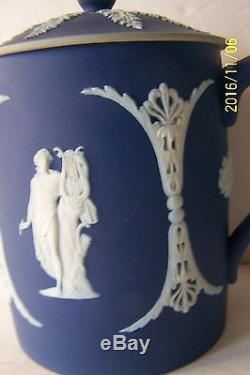 Antique Wedgwood Blue Jasperware Condensed Milk Jam Jelly Jar Htf