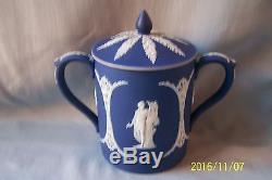 Antique Wedgwood Blue Jasperware Condensed Milk Jam Jelly Jar Htf