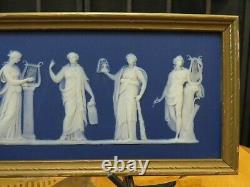 Antique Wedgwood Blue Jasperware Muses Apollo Gold Framed Plaque