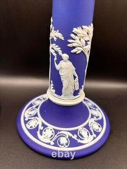 Antique Wedgwood Blue Jasperware Pair Of Candlesticks