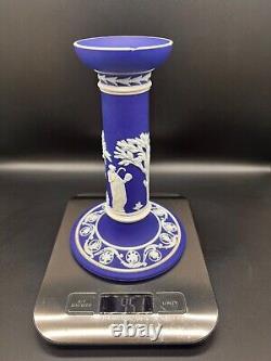 Antique Wedgwood Blue Jasperware Pair Of Candlesticks