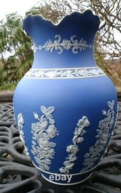 Antique Wedgwood Blue Jasperware Porcelain Vase Art Nouveau Floral Decoration