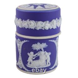 Antique Wedgwood Blue Jasperware Vesta Match Pot Box Classical Figures c1890