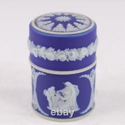Antique Wedgwood Blue Jasperware Vesta Match Pot Box Classical Figures c1890