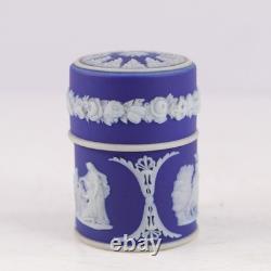 Antique Wedgwood Blue Jasperware Vesta Match Pot Box Classical Figures c1890