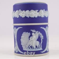 Antique Wedgwood Blue Jasperware Vesta Match Pot Box Classical Figures c1890