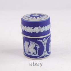 Antique Wedgwood Blue Jasperware Vesta Match Pot Box Classical Figures c1890