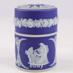 Antique Wedgwood Blue Jasperware Vesta Match Pot Box Classical Figures c1890