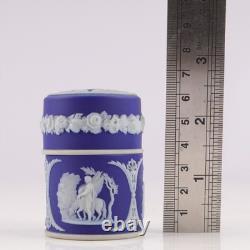 Antique Wedgwood Blue Jasperware Vesta Match Pot Box Classical Figures c1890