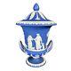 Antique Wedgwood Blue & White Vase Jasperware Pedestal Urn