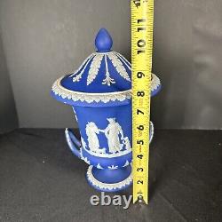 Antique Wedgwood Blue & White Vase Jasperware Pedestal Urn