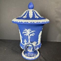 Antique Wedgwood Blue & White Vase Jasperware Pedestal Urn