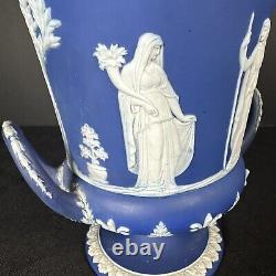 Antique Wedgwood Blue & White Vase Jasperware Pedestal Urn