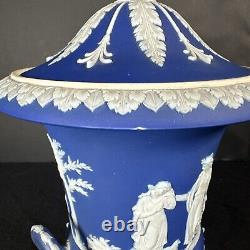 Antique Wedgwood Blue & White Vase Jasperware Pedestal Urn