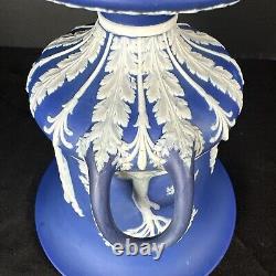 Antique Wedgwood Blue & White Vase Jasperware Pedestal Urn