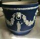 Antique Wedgwood Cache Pot Coblat Blue Jasperware Neoclassical Scene 1880s