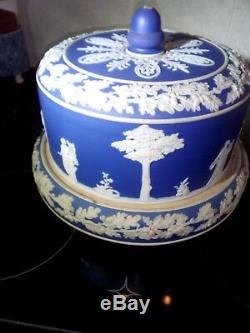 Antique Wedgwood Cheese Dome, Cobalt Blue and white Acorn Pattern Jasperware