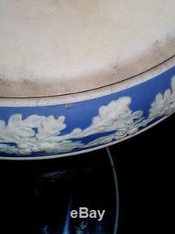 Antique Wedgwood Cheese Dome, Cobalt Blue and white Acorn Pattern Jasperware