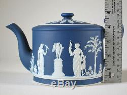 Antique Wedgwood Cobalt Blue Dip Jasperware Lg. Brewster Teapot late-1800's