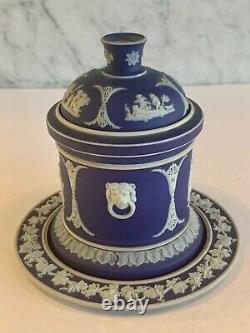 Antique Wedgwood Cobalt Blue Etruscan Jasperware 3 pc Tobacco Jar c. 1891