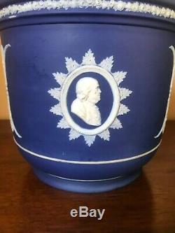 Antique Wedgwood Cobalt Blue Founding Fathers 9 Inch Jardiniere c 1860+