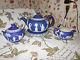 Antique Wedgwood Cobalt Blue Jasper Ware Tea Set 4 Piece Made In England