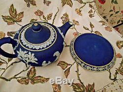 Antique Wedgwood Cobalt Blue Jasper Ware Tea Set 4 Piece Made in England